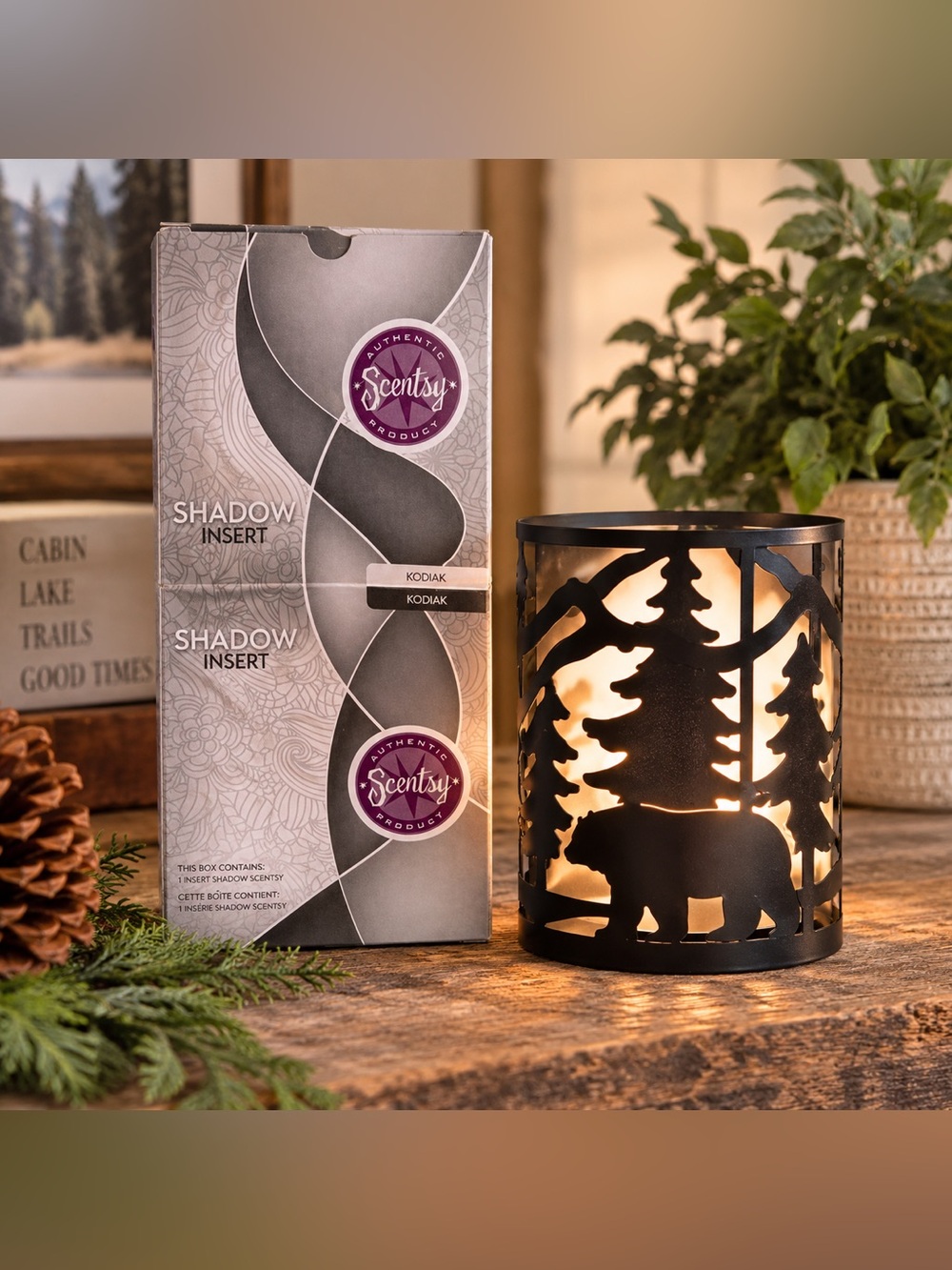 Scentsy Kodiak Shadow Insert Black Metal Bear Forest Warmer Sleeve NIB